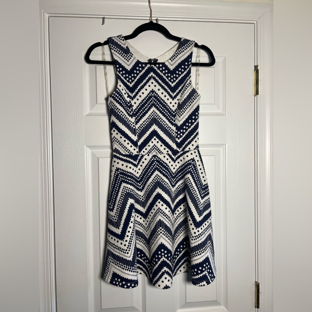 Trixxi Navy Blue and White mini dress with cutouts in the back